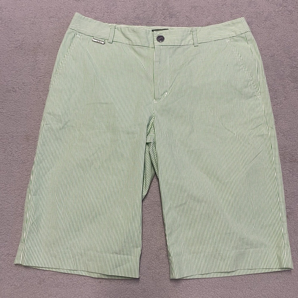 Lauren Ralph Lauren Shorts Womens 6 Green White Striped 11" Inseam Casual Preppy